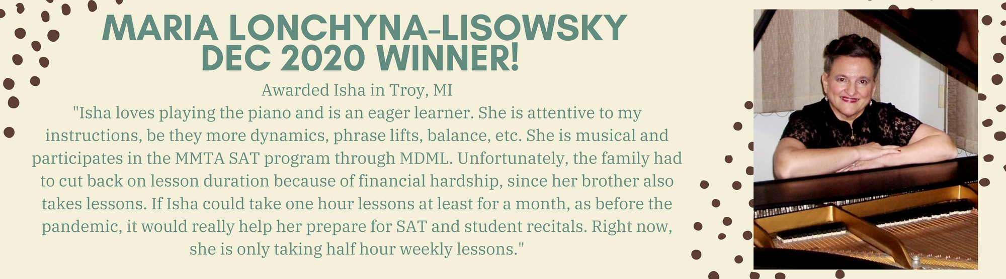 Maria Lonchyna-Lisowsky Dec 2020 Winner 