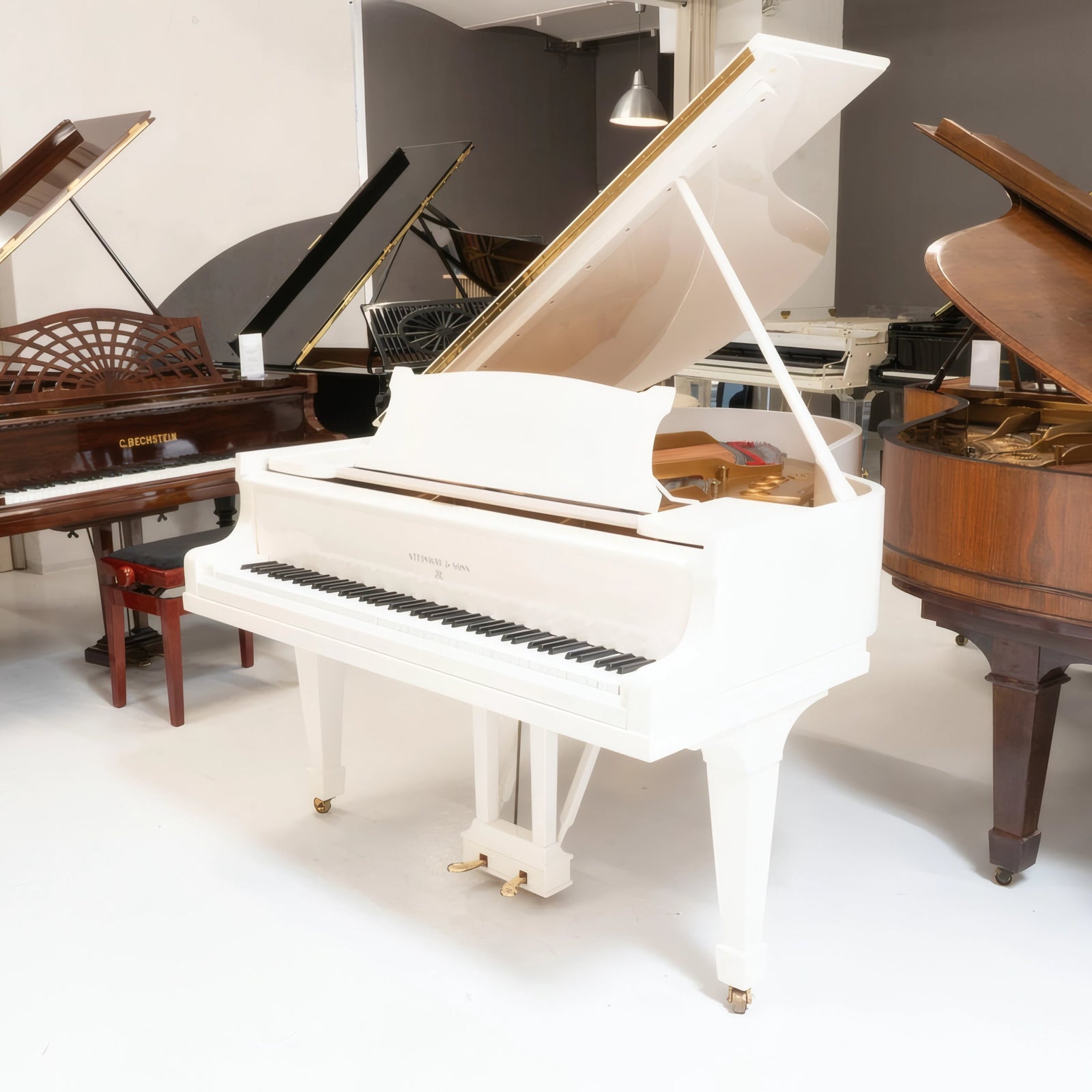 1928 Hamburg Steinway Model M-170 Grand Piano in Polished White | ONLINE INVENTORY Call for Availability